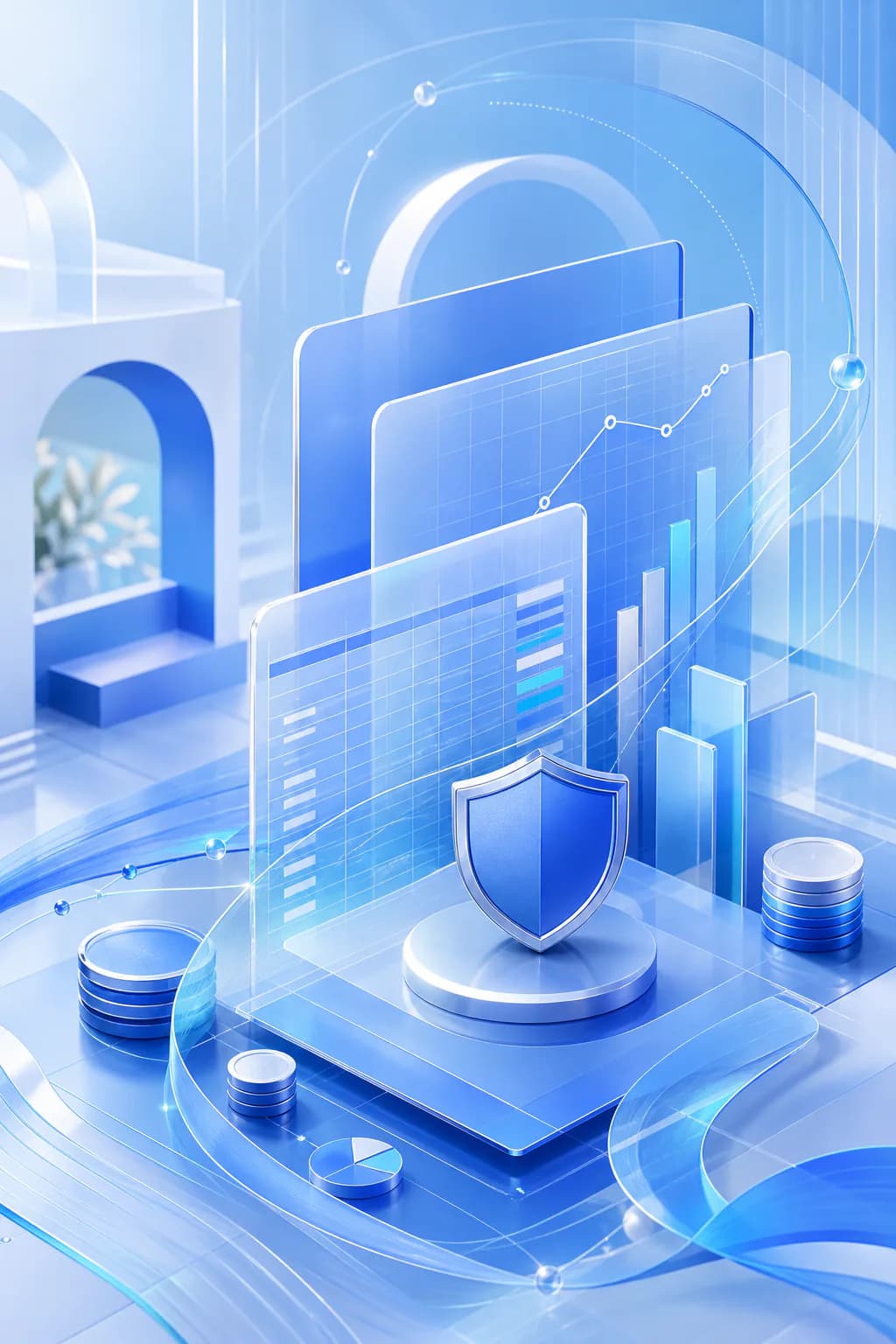 تصویر انتزاعی آبی از مدیریت مالی، نمودار و امنیت